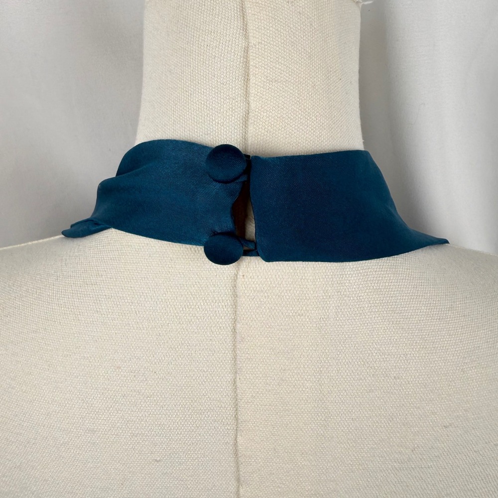 Labera Satin Teal Blue Halter Maxi Dress Plunging Bodice Formal Classic Timeless - Picture 6 of 8